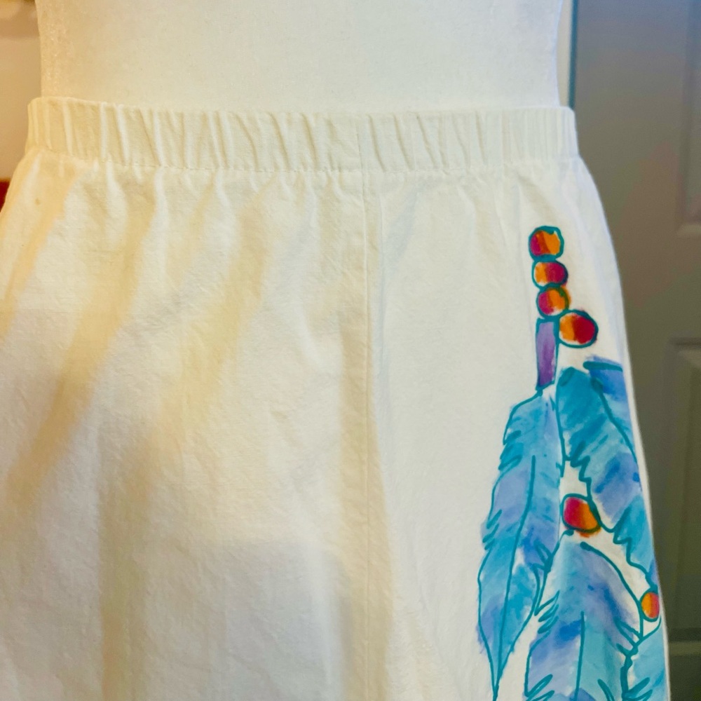 🎨Vintage One-of-a-Kind Sunbelt Maxi Skirt with Hand Painted Blue Feather Design - Picture 2 of 8